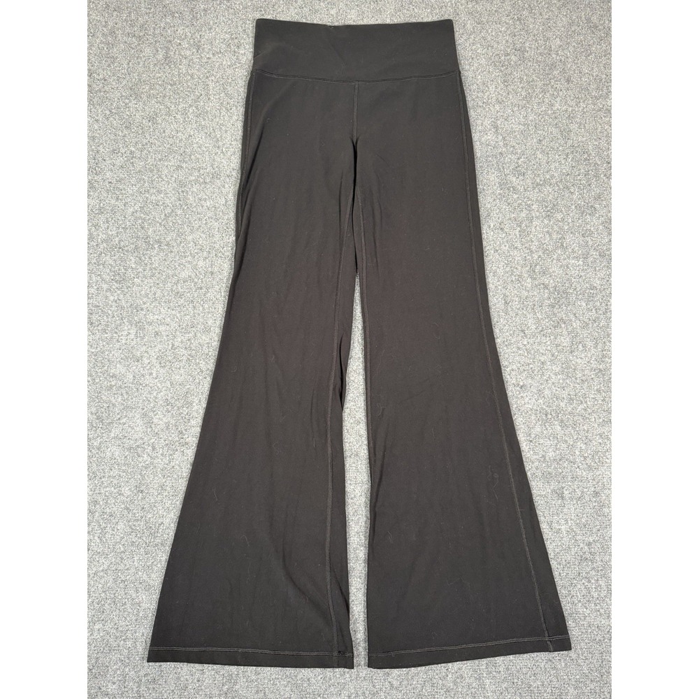 Athleta Elation Flare Pants Womens Medium Black High Rise Knit Yoga Stretch‎ EUC